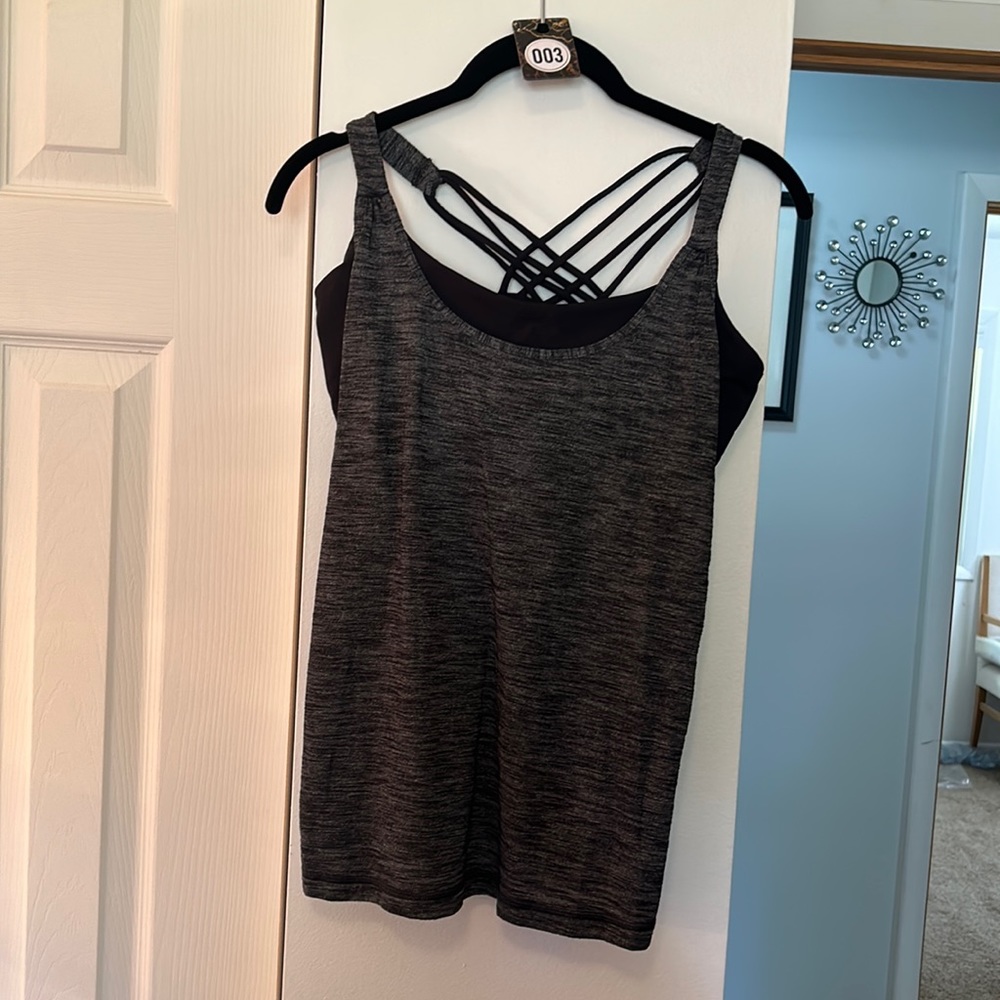 Lululemon workout shirt with sports bra attached inside